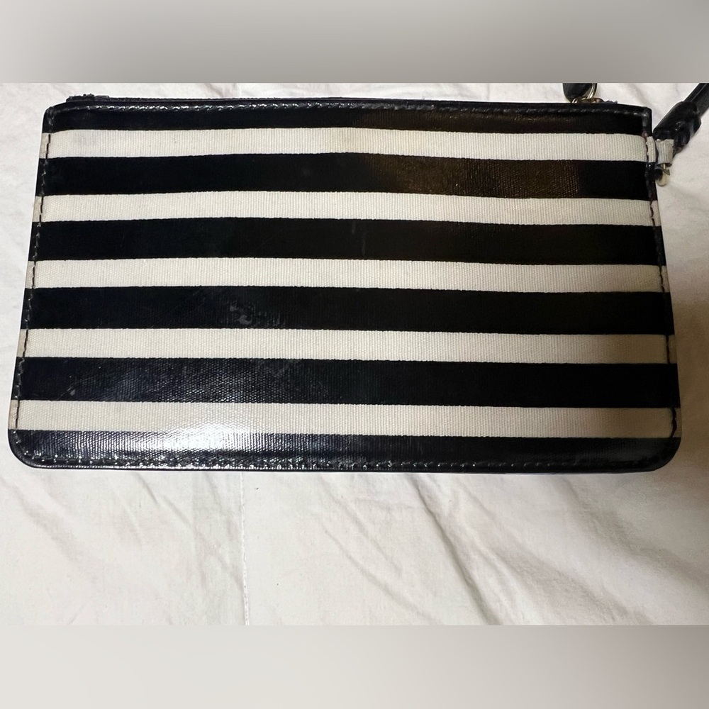 Kate Spade NY Floral Stripe Slim Wristlet Pouch Zip Clutch Black Blue - Picture 7 of 11